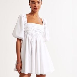 Abercrombie & Fitch Emerson Ruched Puff Sleeve Mini Dress - White - XS Petite